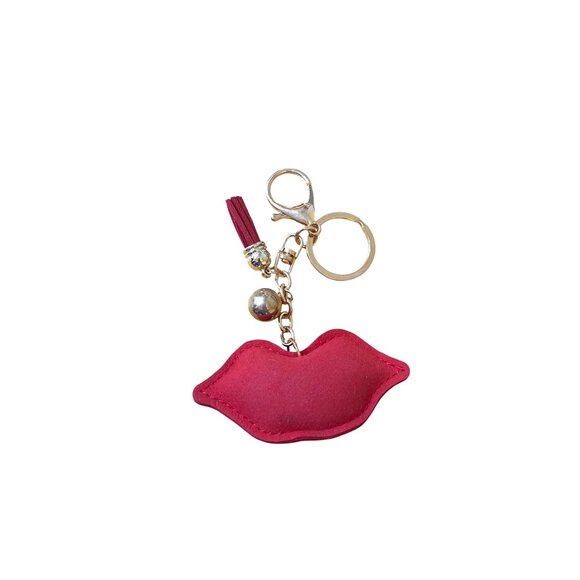 Crystal Avenue Red Rhinestone Lips Keychain With Tassel Charm & Gold Keyring - Picture 2 of 2